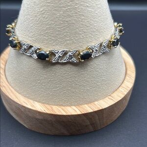 Sterling Silver X and O bracelet Bracelet with Blue Stones and Marcasite